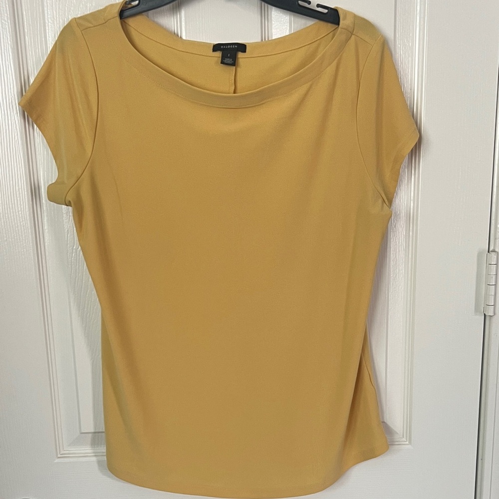 Halogen Mustard Yellow Short Sleeve Blouse, Size Large